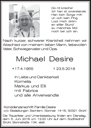 Anzeige von Michael Desire von  Schlossbote/Werbekurier 