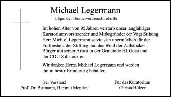 Anzeige von Michael Legermann von Kölner Stadt-Anzeiger / Kölnische Rundschau / Express