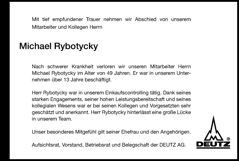  Traueranzeige für Michael Rybotycky vom 19.05.2018 aus Kölner Stadt-Anzeiger / Kölnische Rundschau / Express
