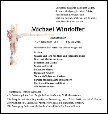 Anzeige von Michael Windoffer von Kölner Stadt-Anzeiger / Kölnische Rundschau / Express