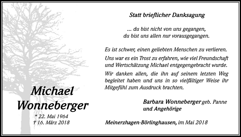  Traueranzeige für Michael Wonneberger vom 26.05.2018 aus Kölner Stadt-Anzeiger / Kölnische Rundschau / Express