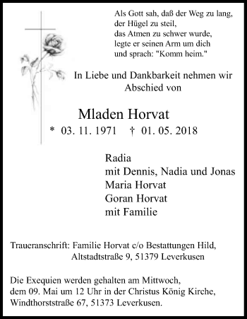Anzeige von Mladen Horvat von Kölner Stadt-Anzeiger / Kölnische Rundschau / Express