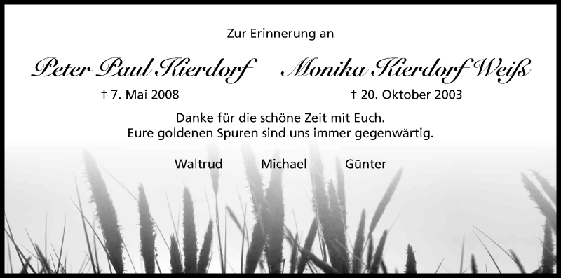  Traueranzeige für Monika Kierdorf Weiß vom 24.05.2018 aus Kölner Stadt-Anzeiger / Kölnische Rundschau / Express