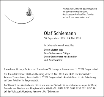 Anzeige von Olaf Schiemann von  Anzeigen Echo 