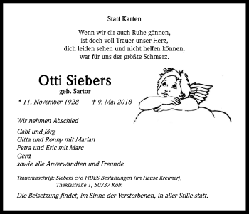 Anzeige von Otti Siebers von Kölner Stadt-Anzeiger / Kölnische Rundschau / Express
