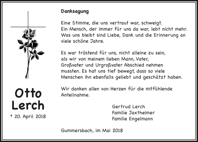  Traueranzeige für Otto Lerch vom 30.05.2018 aus  Anzeigen Echo 