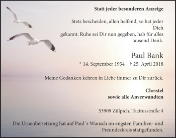 Anzeige von Paul Bank von  Blickpunkt Euskirchen 