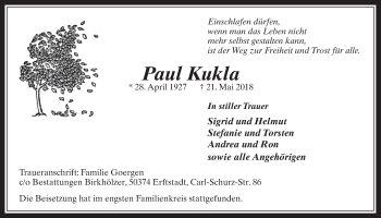 Anzeige von Paul Kukla von  Werbepost 