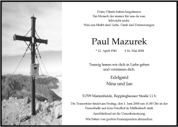 Anzeige von Paul Mazurek von  Anzeigen Echo 