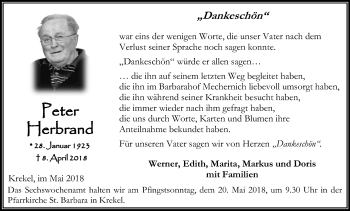 Anzeige von Peter Herbrand von Kölner Stadt-Anzeiger / Kölnische Rundschau / Express
