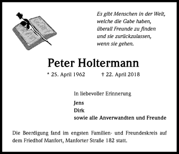 Anzeige von Peter Holtermann von Kölner Stadt-Anzeiger / Kölnische Rundschau / Express