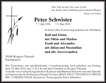 Anzeige von Peter Schwister von  Werbepost 