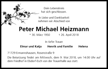 Anzeige von Peter Michael Heizmann von Kölner Stadt-Anzeiger / Kölnische Rundschau / Express