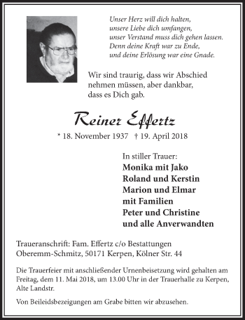 Anzeige von Reiner Effertz von  Sonntags-Post 