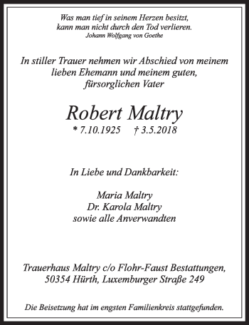 Anzeige von Robert Maltry von  Schlossbote/Werbekurier 