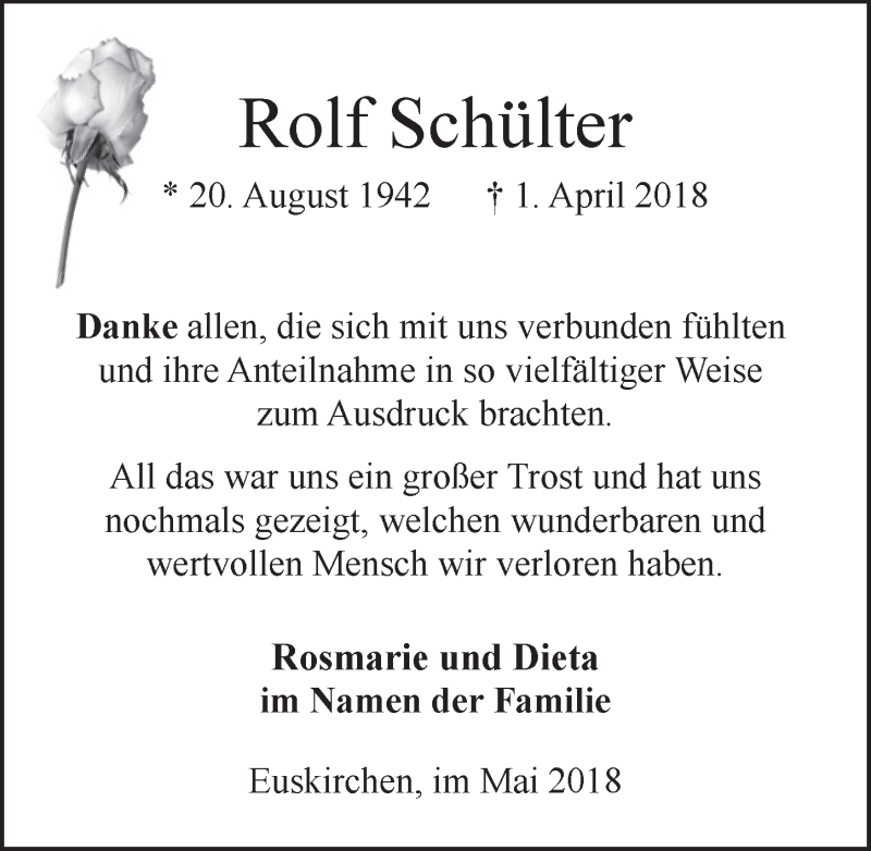  Traueranzeige für Rolf Schülter vom 05.05.2018 aus  Blickpunkt Euskirchen 