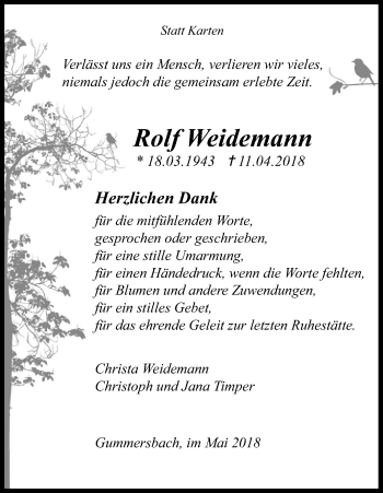 Anzeige von Rolf Weidemann von Kölner Stadt-Anzeiger / Kölnische Rundschau / Express