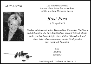 Anzeige von Rosi Post von Kölner Stadt-Anzeiger / Kölnische Rundschau / Express
