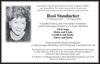 Anzeige von Rosi Staudacher von  Werbepost 