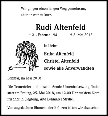 Anzeige von Rudi Altenfeld von Kölner Stadt-Anzeiger / Kölnische Rundschau / Express