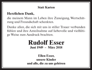 Anzeige von Rudolf Esser von  Wochenende 