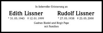 Anzeige von Rudolf Lissner von Kölner Stadt-Anzeiger / Kölnische Rundschau / Express
