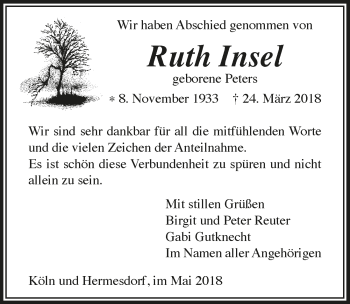 Anzeige von Ruth Insel von  Lokalanzeiger 