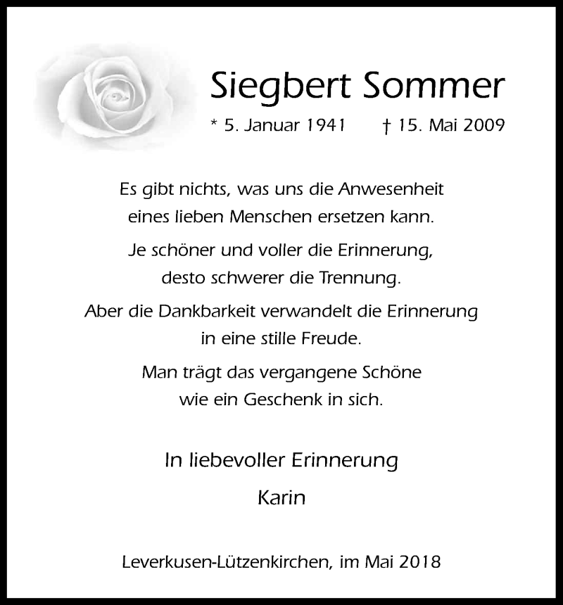  Traueranzeige für Siegbert Sommer vom 15.05.2018 aus Kölner Stadt-Anzeiger / Kölnische Rundschau / Express