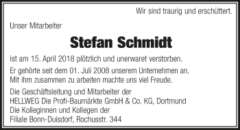 Anzeige von Stefan Schmidt von  Schaufenster/Blickpunkt 