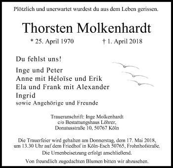 Anzeige von Thorsten Molkenhardt von Kölner Stadt-Anzeiger / Kölnische Rundschau / Express