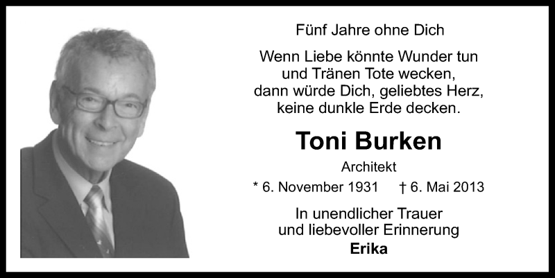  Traueranzeige für Toni Burken vom 02.05.2018 aus  Kölner Wochenspiegel 