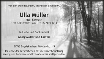 Anzeige von Ulla Müller von  Anzeigen Echo 