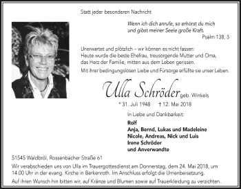 Anzeige von Ulla Schröder von  Lokalanzeiger 