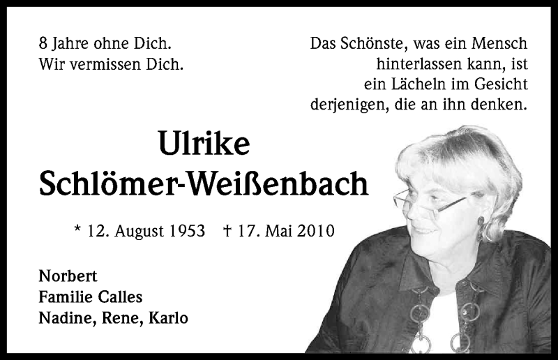  Traueranzeige für Ulrike Schlömer-Weißenbach vom 18.07.2023 aus Kölner Stadt-Anzeiger / Kölnische Rundschau / Express
