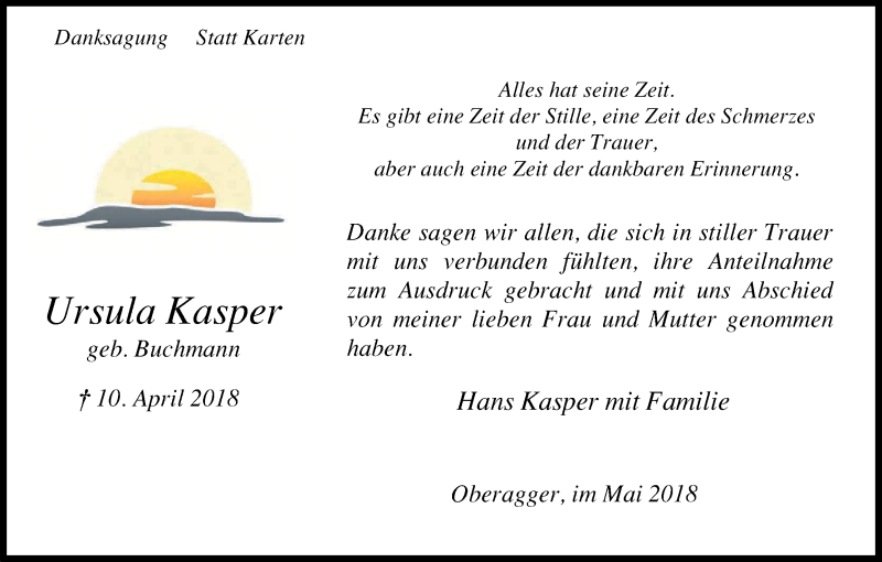  Traueranzeige für Ursula Kasper vom 18.05.2018 aus Kölner Stadt-Anzeiger / Kölnische Rundschau / Express