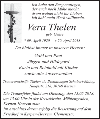 Anzeige von Vera Thelen von  Werbepost 