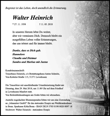 Anzeige von Walter Heinrich von Kölner Stadt-Anzeiger / Kölnische Rundschau / Express