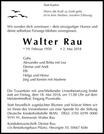 Anzeige von Walter Rau von Kölner Stadt-Anzeiger / Kölnische Rundschau / Express