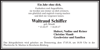 Anzeige von Waltraud Schiffer von  Schaufenster/Blickpunkt  Schlossbote/Werbekurier 