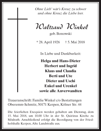 Anzeige von Waltraud Winkel von  Werbepost 
