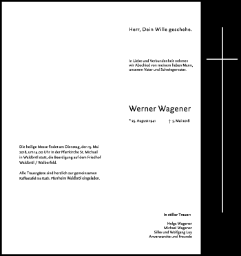 Anzeige von Werner Wagener von Kölner Stadt-Anzeiger / Kölnische Rundschau / Express