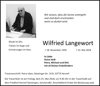 Anzeige von Wilfried Langewort von  Extra Blatt 