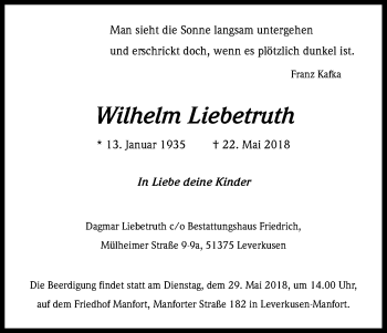 Anzeige von Wilhelm Liebetruth von Kölner Stadt-Anzeiger / Kölnische Rundschau / Express