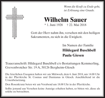 Anzeige von Wilhelm Sauer von  Werbepost 