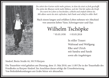 Anzeige von Wilhelm Tschöpke von  Sonntags-Post 