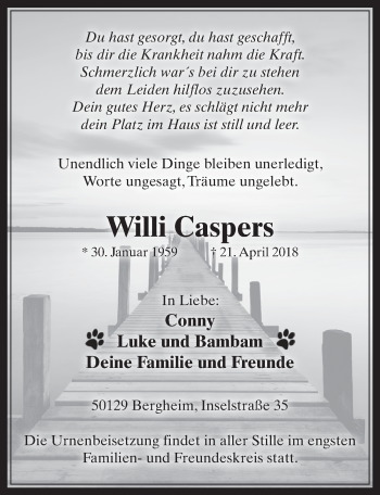 Anzeige von Willi Caspers von  Werbepost 