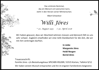 Anzeige von Willi Jöres von Kölner Stadt-Anzeiger / Kölnische Rundschau / Express