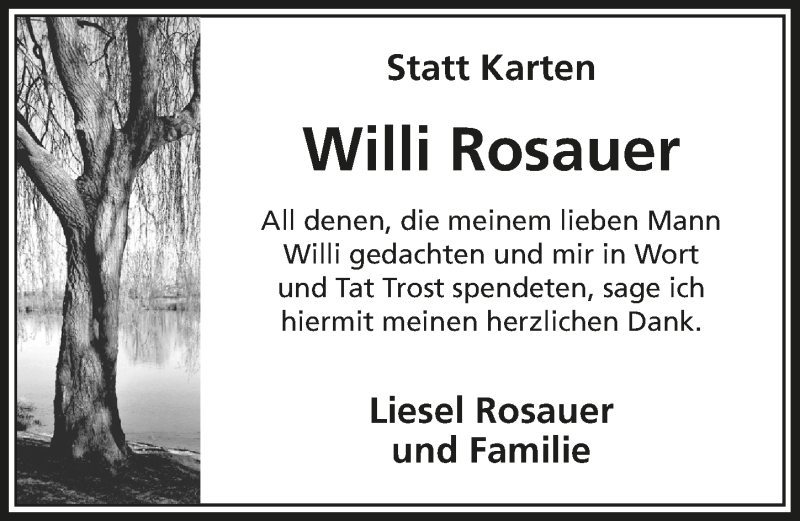  Traueranzeige für Willi Rosauer vom 02.05.2018 aus  Extra Blatt 