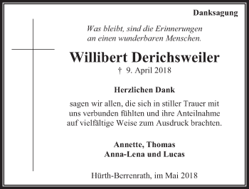Anzeige von Willibert Derichsweiler von  Wochenende 