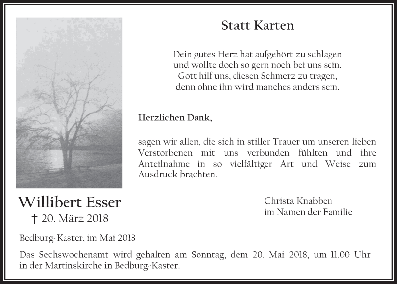  Traueranzeige für Willibert Esser vom 16.05.2018 aus  Werbepost 